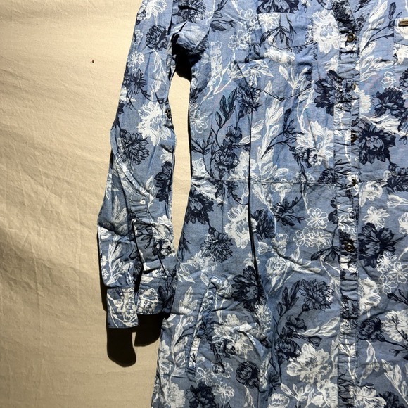Max Women‎ 1/4 Button Shirt Dress Size S/10 Floral Blue Long Sleeve - Picture 2 of 14